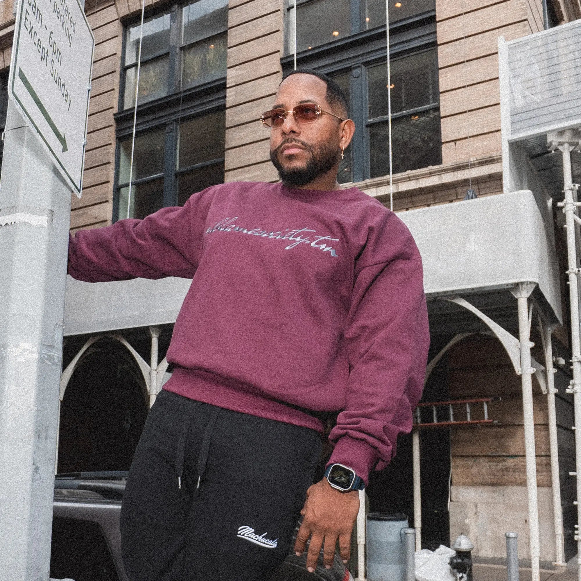 Society Signature Crewneck Sweater  Streetwear Pullover - Mauve Wine