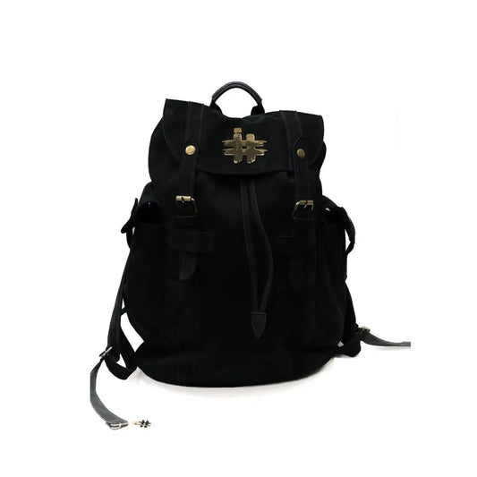 Urban Commuter Suede Leather Backpack - Deep Navy