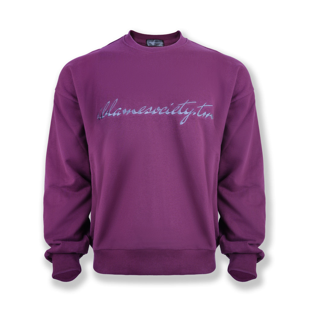 Society Signature Crewneck Sweater  Streetwear Pullover - Mauve Wine