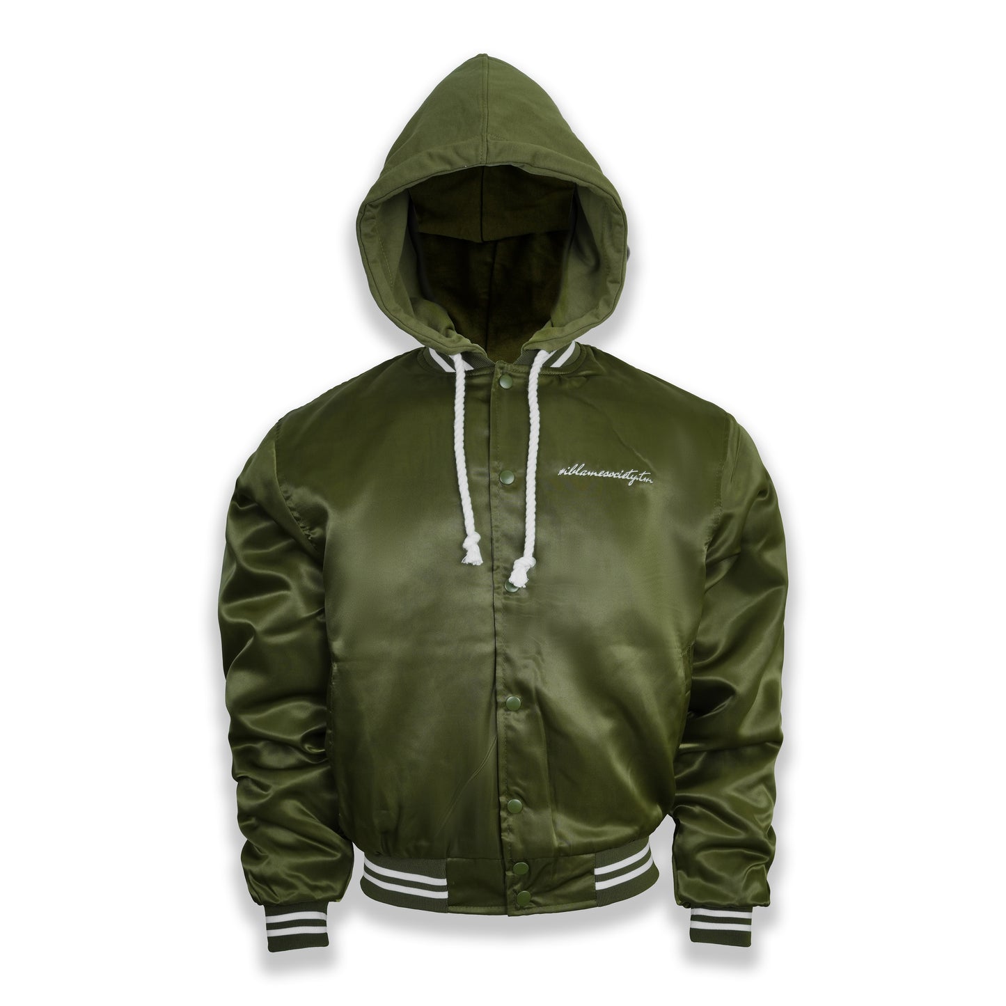 Hooded Satin Flight Bomber Jacket | Olive Drab & Combed Cotton