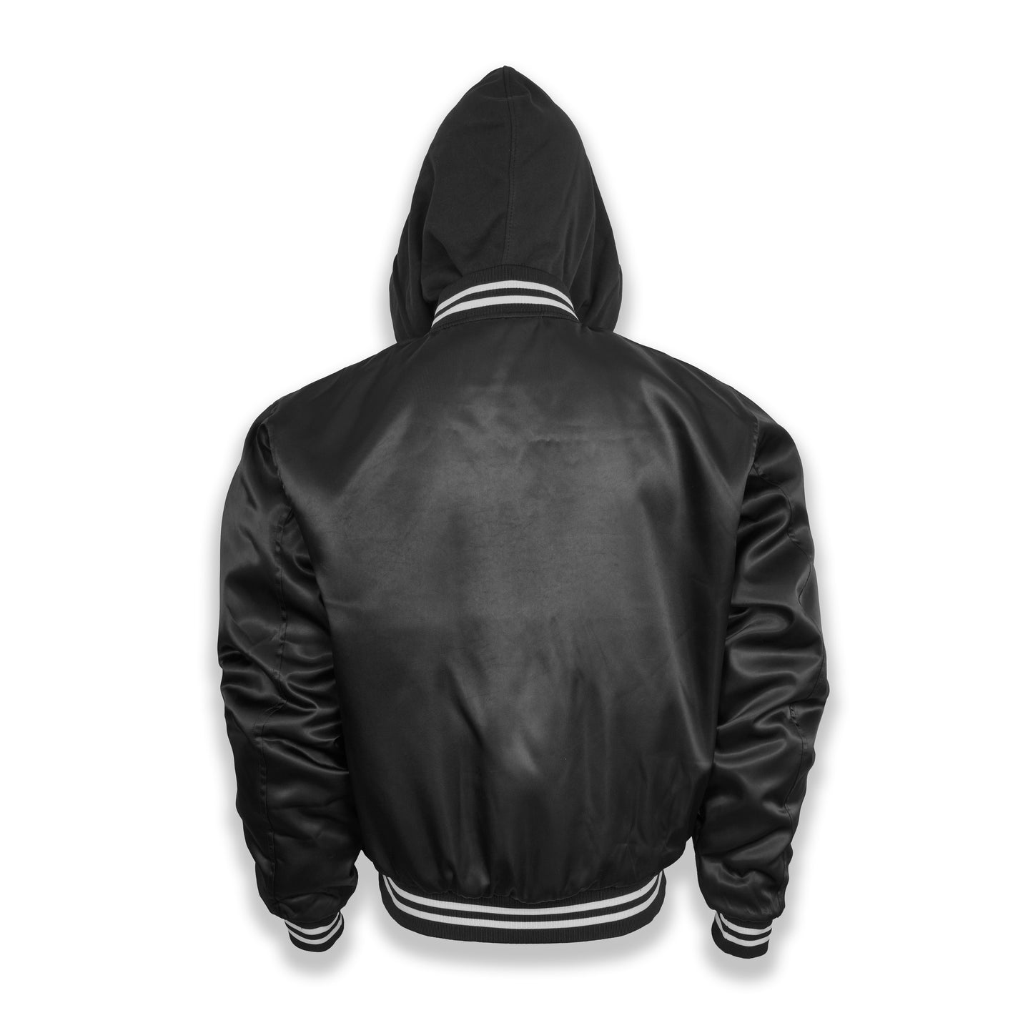 Stealth Black Hooded Satin Bomber | 4-Pocket Luxury Flight Jacket