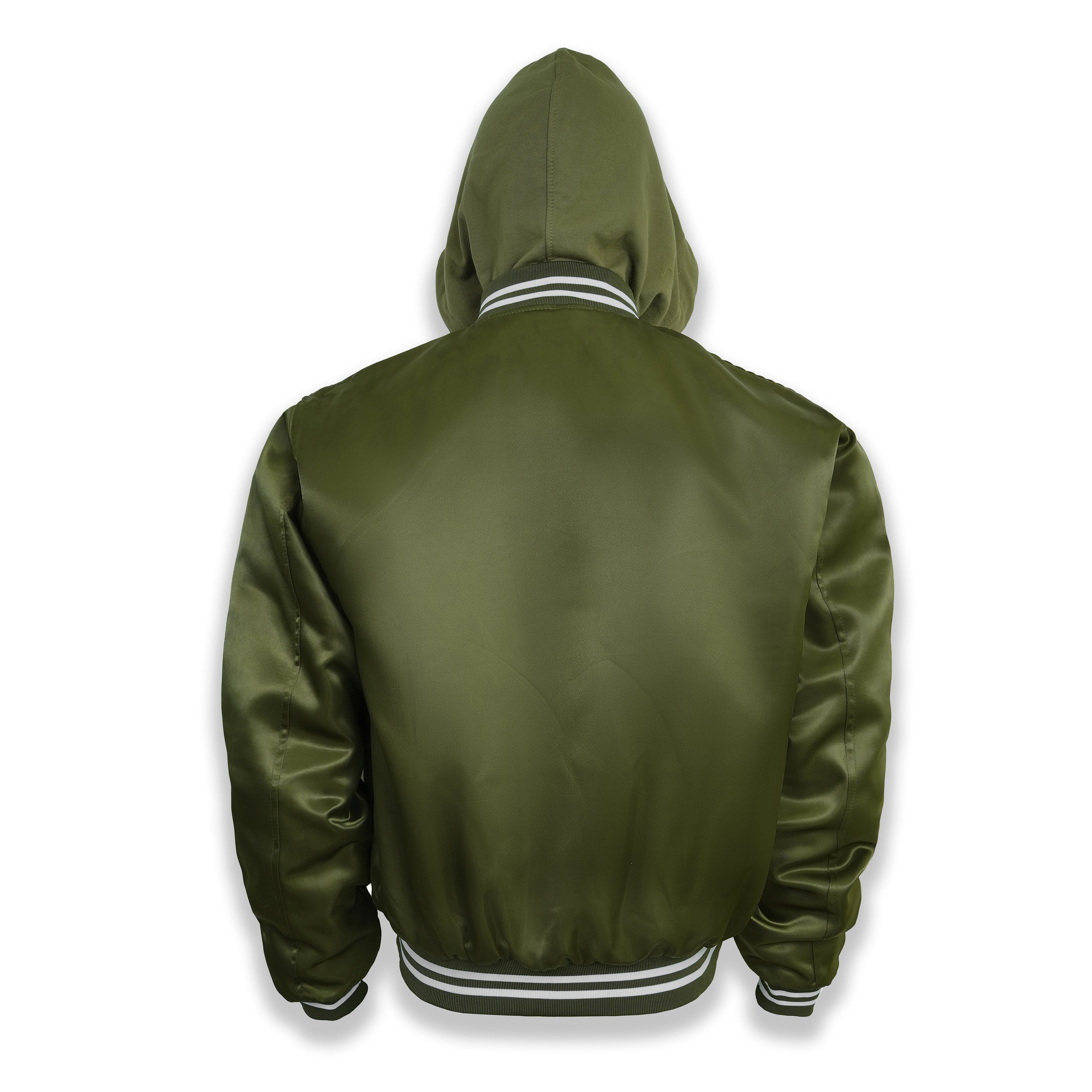 i-blamesocietytm Satin Olive Hooded Button-Down Bomber Jacket