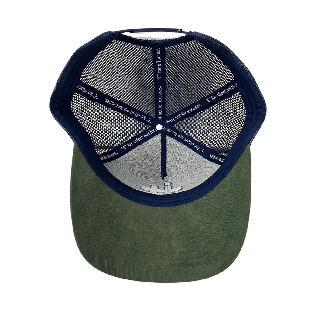 Navy and Olive Suede Trucker Hat