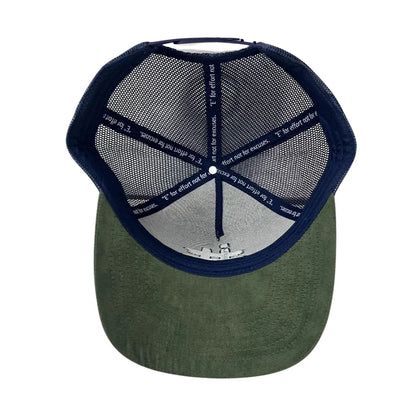 Luxury Suede Streetwear Trucker Hat | Navy & Olive Edition