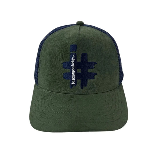 Luxury Suede Streetwear Trucker Hat | Navy & Olive Edition