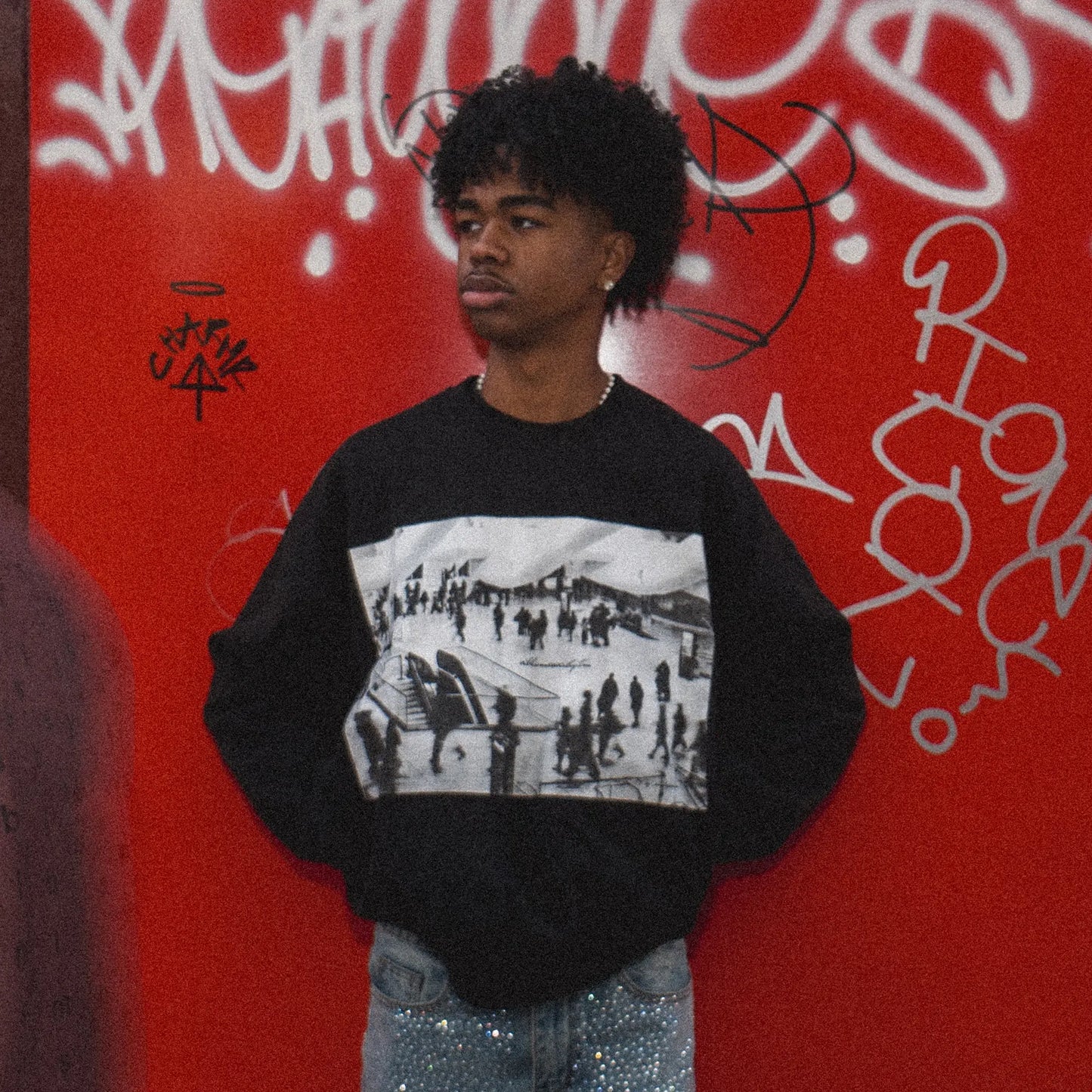 Stealth Black "Metropolitan Hustle" Crewneck | Dual-Pocket Cotton Pullover
