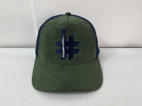 Navy and Olive Suede Trucker Hat