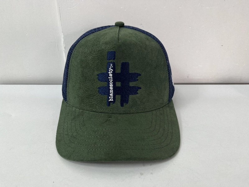 Navy and Olive Suede Trucker Hat