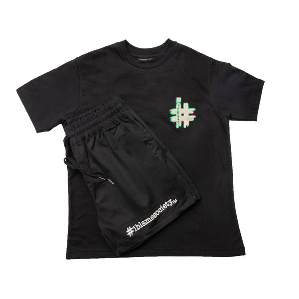 Modern Black Half Sleeve Shirt with Green Taping Detail - I Blame Society
