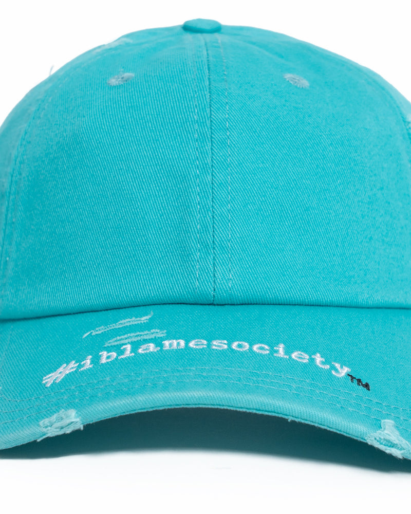 Unleash Your Look with the Cap Teal Distressed Cap - I Blame Society